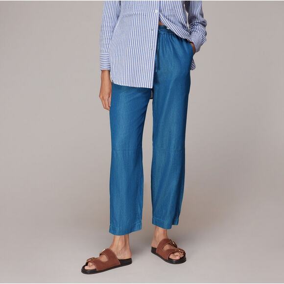 Whistles Pants Womens Size 4 Lucy Chambray Barrel Trouser Blue - Picture 1 of 15